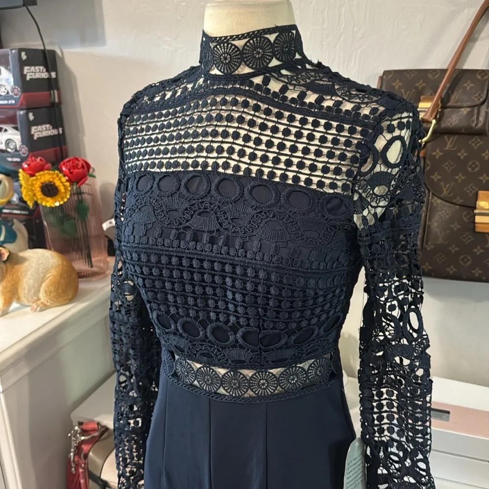 NWT Sexy Blue Lace Flared Jumpsuit - Picture 2 of 7